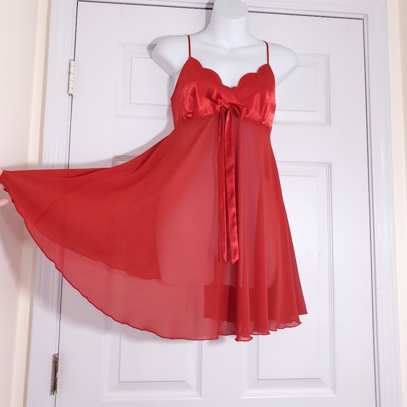 Victoria's Secret red babydoll negligee with bow - Picture 3 of 10
